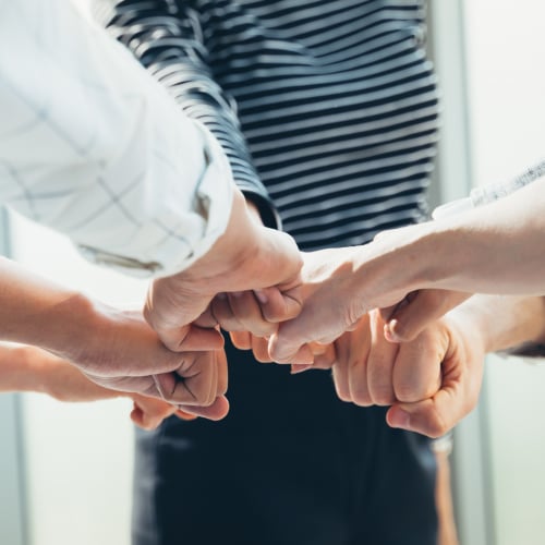 Colleagues fist bumping each other